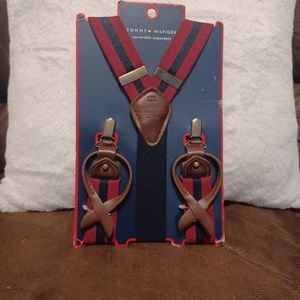 Tommy Hilfiger Men's cranberry navy convertible suspenders